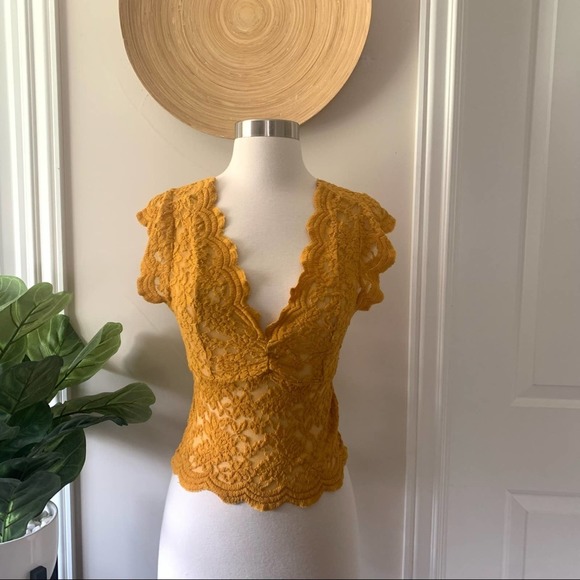 Zara mustard Crop Lace Cami Top. S - Picture 1 of 7